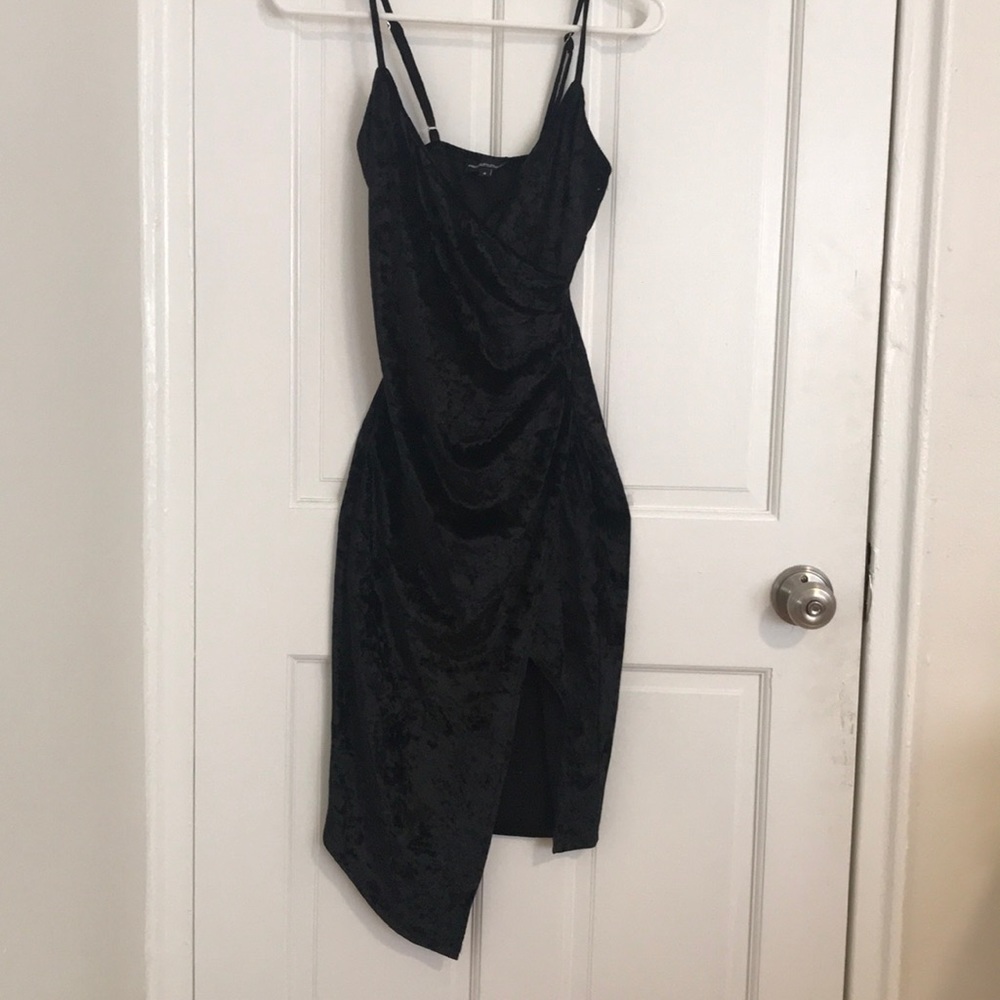 Black Crushed Velvet PLT Wrap Midi Dress